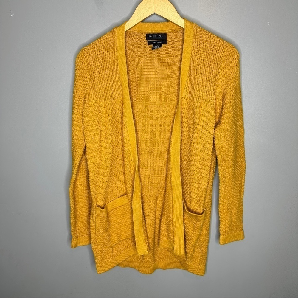Rachel Zoe Mustard yellow knit open cardigan with pockets